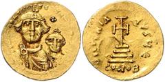 BYZANTINE COINS BYZANTINISCHES REICH, Heraclius, 610-641, AV Solidus. Büsten von Heraklius und Heraklius Constantinus v.vorn, dazw. Kreuz. Rs.Kreuz auf vier Stufen, Off.E. 4,47g. GOLD, prägeschw., ss 