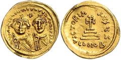 BYZANTINE COINS BYZANTINISCHES REICH, Heraclius, 610-641, AV Solidus. Büsten von Heraklius und Heraklius Constantinus v.vorn, dazw. Kreuz. Rs.Kreuz auf vier Stufen, Off.Z. 4,47g. GOLD, kl.Rdf., ss So.