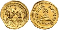 BYZANTINE COINS BYZANTINISCHES REICH, Heraclius, 610-641, AV Solidus. Büsten von Heraklius und Heraclonas v.vorn. Rs.Kreuz auf vier Stufen, Off.I, Theta. 4,37g. GOLD, ss+ So.11.17
