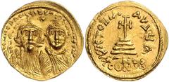 BYZANTINE COINS BYZANTINISCHES REICH, Heraclius, 610-641, AV Solidus. Büsten von Heraklius und Heraklius Constantinus v.vorn, dazw. Kreuz. Rs.Kreuz auf vier Stufen, Off.B. 4,48g. GOLD, l.Doppelschlag,