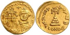 BYZANTINE COINS BYZANTINISCHES REICH, Heraclius, 610-641, AV Solidus. Büsten von Heraklius und Heraklius Constantinus v.vorn, dazw. Kreuz. Rs.Kreuz auf vier Stufen, Off.B. 4,29g. GOLD, ss So.11.19