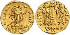 BYZANTINE COINS BYZANTINISCHES REICH, Constantin IV., 668-685, AV Solidus, CONOB =Konstantinopel. Büste mit Speer und Schild. Rs.Krückenkreuz mit 3 Stufen, l. Heraclius, r. Tiberius stehend, Off.D. 4,