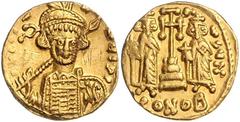 BYZANTINE COINS BYZANTINISCHES REICH, Constantin IV., 668-685, AV Solidus, CONOB =Konstantinopel. Büste mit Speer und Schild. Rs.Krückenkreuz mit 3 Stufen, l. Heraclius, r. Tiberius stehend, Off.N. 4,