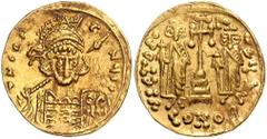BYZANTINE COINS BYZANTINISCHES REICH, Constantin IV., 668-685, AV Solidus, CONOB =Konstantinopel. Büste mit Speer und Schild. Rs.Krückenkreuz mit 3 Stufen, l. Heraklius, r. Tiberius, Off.D. 4,36g. GOL