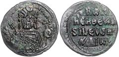 BYZANTINE COINS BYZANTINISCHES REICH, Constantin VII. und Romanos I., 920-944, AE Follis, Konstantinopel. Büste Romanos v.vorn, Labarum schräg. Rs.4 Zeilen Schrift. 6,32g. ss+/ss So.36.16; Sear 1760