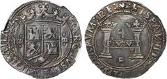JUANA Y CARLOS MÉXICO. KM# 16 VAR (A&C# 115 VAR) Nesmith UNL – 4 Reales (1538) oMo-oMo R. Primera Serie Temprana. NGC XF45. - Reverso con inicial gótica del ensayador Francisco Rincón (R) en la parte 