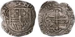 FELIPE III MÉXICO. KM# 44.1 (A&C# 881) – 8 Reales (1598-1606) Mo F. - Emisión temprana, consecuentemente transicional, que al igual que el ejemplar que subastamos el 13 de Septiembre del 2024, lote no