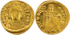 Gold - Byzantine Maurice Tiberius, Solidus 582-602, ConstantinopleMaurice Tiberius, Solidus 582-602, Constantinople, 4,084 g, Au, Sear 529, weakly strike, small graffiti, mint luster; aUNC Grade: aUNC
