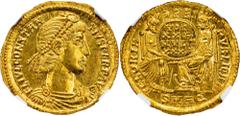Gold - Ancient Constantius II., Solidus 337-361, AquileiaAncient, Constantius II., Solidus 337-361, Aquileia, Au, RIC 179, Strike 4/5, Surface 2/5, extraordinary quality, mint luster, small graffiti, 