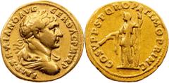 Gold - Ancient Traianus, Aureus 98-117, RomeTraianus, Aureus 98-117, Rome, 7,12 g, Gold, RIC II 109var (Bust), Calicó 996, MIR 291f; VF Grade: VF