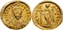 Gold - Byzantine Zeno, Solidus 474-491, ConstantinopleZeno, Solidus 474-491, Constantinople, 4,412 g, Gold, RIC. 910, slightly wavy, remains of luster; EF Grade: EF