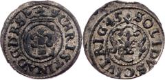 Poland Poland, Solidus 1645, RigaDuchy of Livonia, Christina, Solidus 1645, Riga, 0,784 g, Billon, mint luster, toned; EF Grade: EF