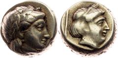 Ancient Lesbos, Mytilene, Electrum Hekte 377-326 BCGreek, Lesbos, Mytilene, Electrum Hekte 377-326 BC, 2,554 g, Em. 89; Weber 5624, toned; VF Grade: VF