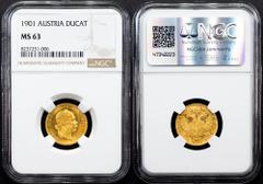 Gold - Habsburg Franz Joseph I., 1 Dukat 1901, ViennaCategory: Gold - Habsburg Country/Region: Austria Ruler/Area: Franz Joseph I. Denomination: 1 Dukat Year: 1901 Mint: Vienna Weight: 3,49 g Material