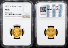 Gold - Habsburg Franz Joseph I., 1 Dukat 1905, ViennaCategory: Gold - Habsburg Country/Region: Austria Ruler/Area: Franz Joseph I. Denomination: 1 Dukat Year: 1905 Mint: Vienna Weight: 3,49 g Material