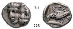 THE ISTROS COLLECTION – GreeK... Hemiobol (0,61g) Hemiobol (0,61g), circa 425/410-380/350 BC. Obv.: Two facing male heads, the right inverted / Rv.: IΣTP-I, eagle standing left on dolphin, all within 