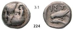 THE ISTROS COLLECTION – GreeK... Hemiobol (0,56g) Hemiobol (0,56g), circa 425/410-380/350 BC. Obv.: Two facing male heads, the right inverted / Rv.: IÓT, eagle standing left on dolphin, all within sha