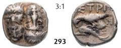 THE ISTROS COLLECTION – GreeK... Hemiobol (0,48g) Hemiobol (0,48g), circa 380/350-330/280 BC. Obv.: Two facing male heads, the right inverted / Rv.: IΣTPI, eagle standing left on dolphin, H above four