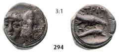 THE ISTROS COLLECTION – GreeK... Hemiobol (0,52g) Hemiobol (0,52g), circa 380/350-330/280 BC. Obv.: Two facing male heads, the right inverted / Rv.: IΣTPIH, eagle standing right on dolphin, H in left 