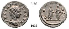 ROMAN IMPERIAL COINAGE -... Julia Paula, first wife of Elagabalus Denarius (3,03g), Antioch, 219-220. Av. IVLIA PAVLA AVG Draped bust of Julia Pula right / Rv. CONCORDIA Elagabalus and Julia Paula sta