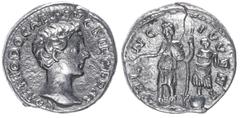 Roman Imperial Commodos Caesar, 166-177 AD. AR, Denarius. 2.68 g. 17.53 mm. Rome. Obv: COMMODO CAES AVG FIL GERM. Bust of Commodus, bare-headed, draped, right. Rev: PRINC IVVENT. Commodus, standing le