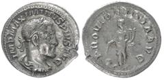Roman Imperial Maximinus Thrax, 235-238 AD. AR, Denarius. 2.85 g. 19.84 mm. Rome. Obv: IMP MAXIMINVS PIVS AVG. Bust of Maximinus I, laureate, draped, cuirassed, right. Rev: PROVIDENTIA AVG. Providenti