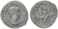 Roman Imperial Gordian III, 238-244 AD. AR, Denarius. 3.45 g. 20.81 mm. Rome. Obv: IMP GORDIANVS PIVS FEL AVG. Bust of Gordian III, laureate, draped, cuirassed, right. Rev: P M TR P III COS P P. Gordi