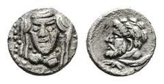 Greek Cilicia, Uncertain mint. AR Hemiobol, 0.28 g 6.87 mm. 4th century BC. Obv: Veiled and draped bust of female facing slightly to left, wearing earrings and necklace Rev: Bearded head of Herakles t