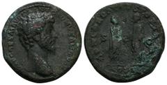 Roman Imperial Marcus Aurelius as Caesar, AD 139-161. AE, Sestertius. 26.39 g. 34.34 mm. Rome. Obv: IMP CAES M AVREL ANTONINVS AVG P M. Head of Marcus Aurelius, bare. Rev: CONCORD AVGVSTOR TR P XV COS