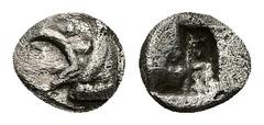 Greek Ionia, Phokaia. AR Hemiobol, 0.34 g 6.67 mm. Circa 521-478 BC. Obv: Head of griffin left. Rev: Quadripartite incuse square. Ref: Cf. SNG Kayhan 514-6 (hemidrachms); cf. SNG von Aulock 2116 (hemi