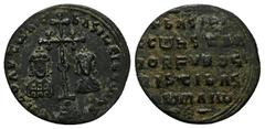 Byzantine Basil II Bulgaroktonos and Constantine VIII, AD 976-1025. AR, Miliaresion. 2.55 g. 22.52 mm. Constantinople. Obv: [ЄҺ TO]VTω ҺIC' - baSILЄI C CωҺS[T]. Cross on base and three steps. X at int
