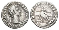 Roman Imperial Nerva, 96-98. AR, Denarius. 3.16 g. 17.84 mm. Rome. Obv: IMP NERVA CAES AVG P M TR P COS III P P. Head of Nerva, laureate, right. Rev: CONCORDIA EXERCITVVM. Clasped hands holding aquila