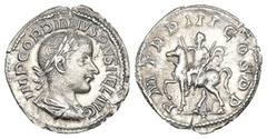 Roman Imperial Gordian III, AD 238-244. AR, Denarius. 1.94 g. 20.25 mm. Rome. Obv: IMP GORDIANVS PIVS FEL AVG. Bust of Gordian III, laureate, draped, cuirassed, right. Rev: P M TR P III COS P P. Gordi