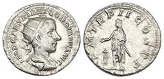 Roman Imperial Gordian III, AD 238-244. AR, Antoninianus. 3.75 g. 22.60 mm. Rome. Obv: IMP CAES M ANT GORDIANVS AVG. Bust of Gordian III, radiate, draped, cuirassed, right. Rev: P M TR P II COS P P. G