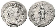 Roman Imperial Gordian III, AD 238-244. AR, Antoninianus. 4.10 g. 22.79 mm. Rome. Obv: IMP GORDIANVS PIVS FEL AVG. Bust of Gordian III, radiate, draped, cuirassed, right. Rev: P M TR P IIII COS II P P