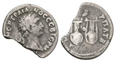 Roman Provincial Lycia. Koinon of Lycia. Trajan, AD 98-117. AR, Drachm. 2.43 g. 18.93 mm. Obv: [ΑΥΤ ΚΑΙϹ Ν]ΕΡ ΤΡΑΙΑΝΟϹ ϹΕΒ ΓƐΡΜ. Laureate head of Trajan, right. Rev: [ΔΗΜ ΕΞ] ΥΠΑΤ Β. Two lyres; above,