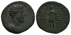Roman Imperial Marcus Aurelius, AD 161-180. AE, Sestertius. 17.14 g. 30.66 mm. Rome. Obv: M AVREL ANTONINVS AVG ARMENIACVS P M. Bust of Marcus Aurelius, laureate, cuirassed, right. Rev: TR POT XIX IMP