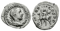 Roman Imperial Gordian III, AD 238-244. AR, Denarius. 2.44 g. 21.57 mm. Rome. Obv: IMP GORDIANVS PIVS FEL AVG. Bust of Gordian III, laureate, draped, cuirassed, right. Rev: P M TR P III COS P P. Gordi