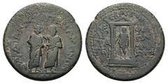 Roman Provincial Mysia, Pergamum. Augustus, Gaius and Lucius Caesars, c. AD 1 (?). AE. 5.10 g. 21.37 mm. Obv: ΠΕΡΓΑΜΗΝΩΝ ΚΑΙ ΣΑΡΔΙΑΝΩΝ. Demos of Pergamum crowning Demos of Sardis with a wreath. Rev: Ϲ