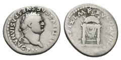 Roman Imperial Titus, 79-81 AD. AR, Denarius. 3.23 g. 18.77 mm. Rome. Obv: IMP TITVS CAES VESPASIAN AVG P M. Head of Titus, laureate, right. Rev: TR P IX IMP XV COS VIII P P. Square seat draped, three