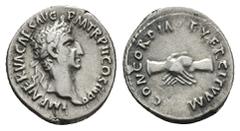 Roman Imperial Nerva, AD 96-98. AR, Denarius. 3.18 g. 19.53 mm. Rome. Obv: IMP NERVA CAES AVG P M TR P COS III P P. Head of Nerva, laureate, right. Rev: CONCORDIA EXERCITVVM. Clasped hands. Ref: RIC 1