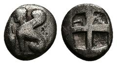 Greek Ionia, Chios. AR Triobol or Hemidrachm, 1.58 g 11.04 mm. Circa 435-425 BC. Obv: Sphinx seated left; to left, grape bunch above amphora. Rev: Quadripartite incuse square. Ref: SNG Copenhagen 1547