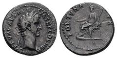 Roman Imperial Nerva, AD 96-98. AR, Denarius. 2.97 g. 18.39 mm. Rome. Obv: IMP NERVA CAES AVG P M TR P COS III P P. Head of Nerva, laureate, right Rev: FORTVNA P R. Fortuna, draped, seated left, holdi