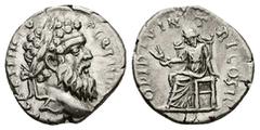 Roman Imperial Pertinax, AD 193. AR, Denarius. 3.03 g. 17.90 mm. Rome. Obv: IMP CAES P HELV PERTIN AVG. Head of Pertinax, laureate, right. Rev: OPI DIVIN TR P COS II. Ops, draped, seated left on thron