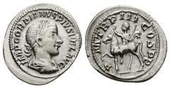 Roman Imperial Gordian III, AD 238-244. AR, Denarius. 3.38 g. 21.78 mm. Rome. Obv: IMP GORDIANVS PIVS FEL AVG. Bust of Gordian III, laureate, draped, cuirassed, right. Rev: P M TR P III COS P P. Gordi