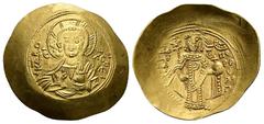 Byzantine Manuel I Comnenus, AD 1143-1180. AV, Hyperpyron. 4.36 g. 29.54 mm. Constantinople. Obv: + KERO - HΘEI / IC – XC to left and right of bust of Christ, nimbate, facing, right hand raised, book 