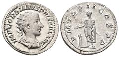Roman Imperial Gordian III, AD 238-244. AR, Antoninianus. 4.35 g. 22.56 mm. Rome. Obv: IMP GORDIANVS PIVS FEL AVG. Bust of Gordian III, radiate, draped, cuirassed, right. Rev: P M TR P II COS P P. Gor