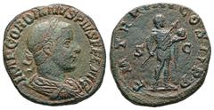 Roman Imperial Gordian III, AD 238-244. AE, Sestertius. 17.18 g. 31.29 mm. Rome. Obv: IMP GORDIANVS PIVS FEL AVG. Bust of Gordian III, laureate, draped, cuirassed, right. Rev: P M TR P III COS II P P,