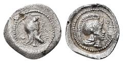 Greek Dynasts of Lycia, Ddenewele. AR Obol, 0.63 g. - 11.10 mm. Circa 420/10-400 BC. Uncertain mint, possibly Xanthos or Tlos. Obv.: Head of satrap right, wearing kyrbasia within circle border. Rev.: 