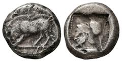 Greek Dynasts of Lycia, Uncertain. AR Stater, 9.18 g. - 17.73 mm. Circa 490/80-440/30 BC. Obv.: Boar standing left. Rev.: Helmeted head of Athena right in dotted square within incuse square. Ref.: Müs